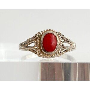 Natural Coral Cabochon Sterling Silver SW Style 925 Ring - multiple sizes